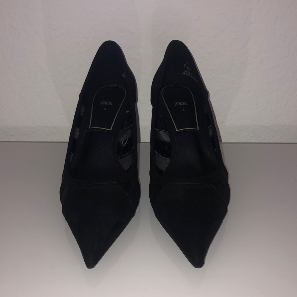 Black Zara pointy toe mesh heels. Size 6/36.